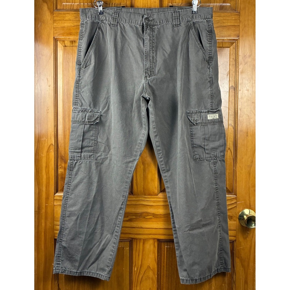 Wrangler Authentic Issue Mens Gray Ripstop Cargo Pants 38x29 Relaxed Fit Utility